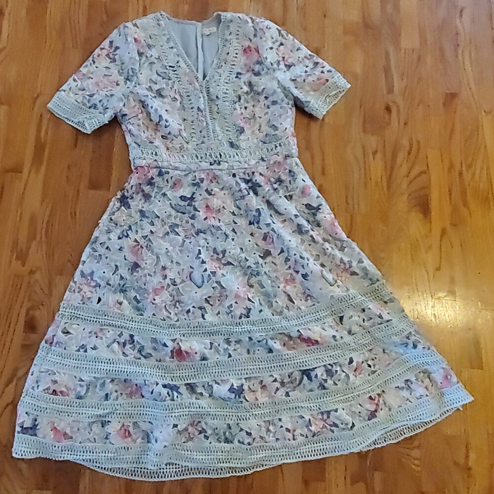 Just Me Floral Lace Midi Dress Pastel Colors - Size L - Picture 6 of 6